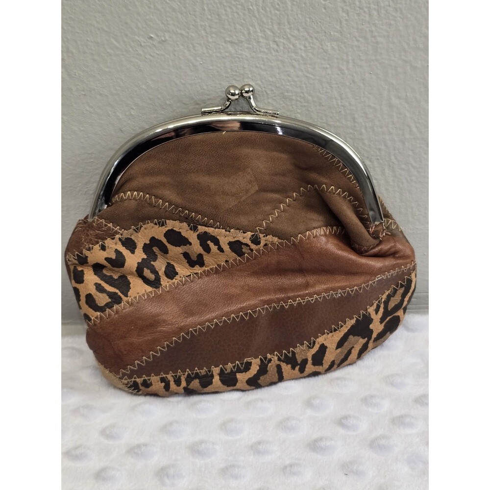Patchwork Boho Leather Coin Purse Kiss Lock Vintage Cigarette Pouch Bag Cosmetic